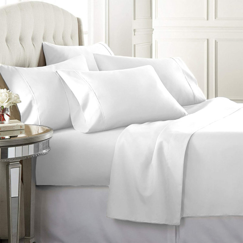Queen White Microfiber Bamboo 6-Piece Sheet Set