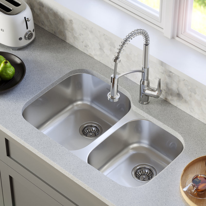 Stainless Steel 31.5'' Double Bowl Undermount Kitchen Sink Kit