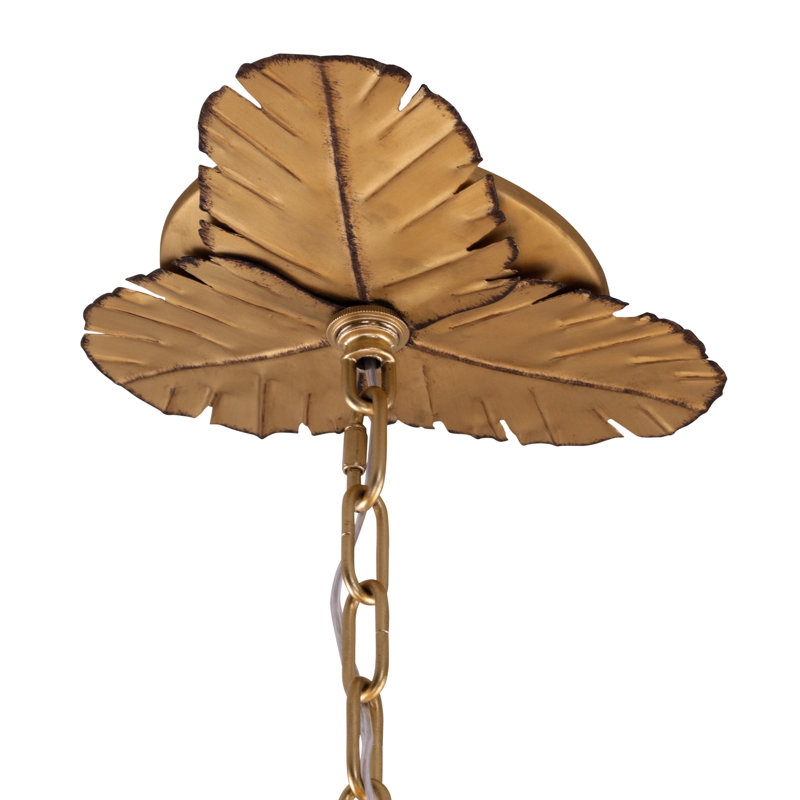 South Beach Hand Forged Gold 6-Light Banana Leaf Chandelier