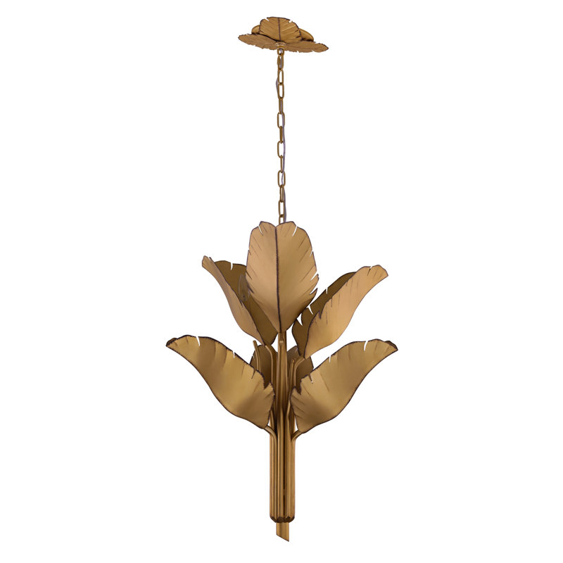 South Beach Hand Forged Gold 6-Light Banana Leaf Chandelier