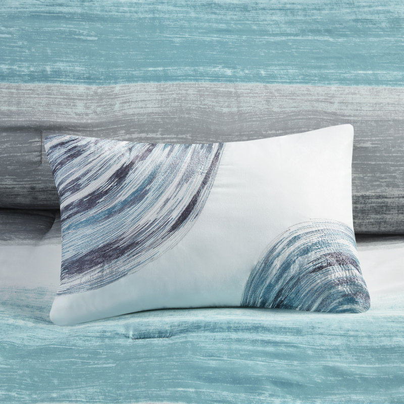 Aqua and Gray Twin Microfiber 7-Piece Reversible Bed Set