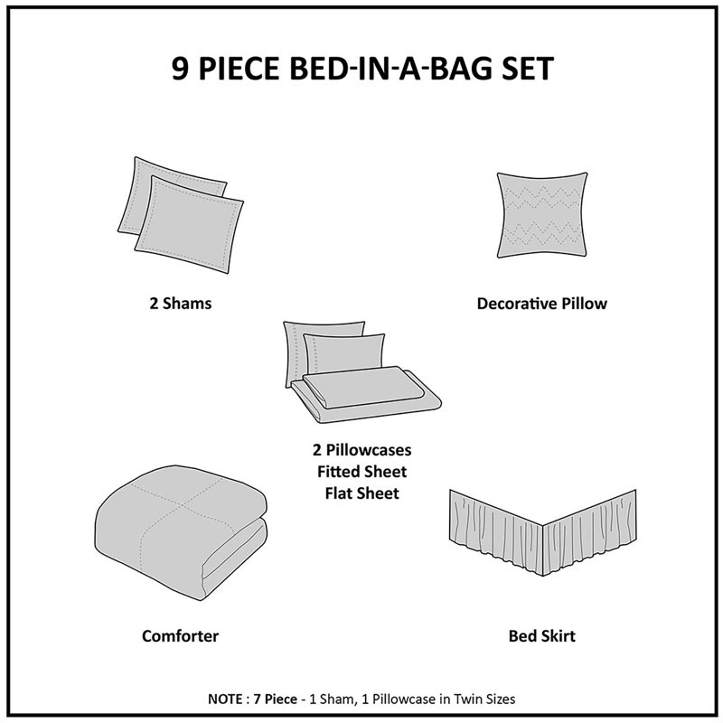 Aqua and Gray Twin Microfiber 7-Piece Reversible Bed Set