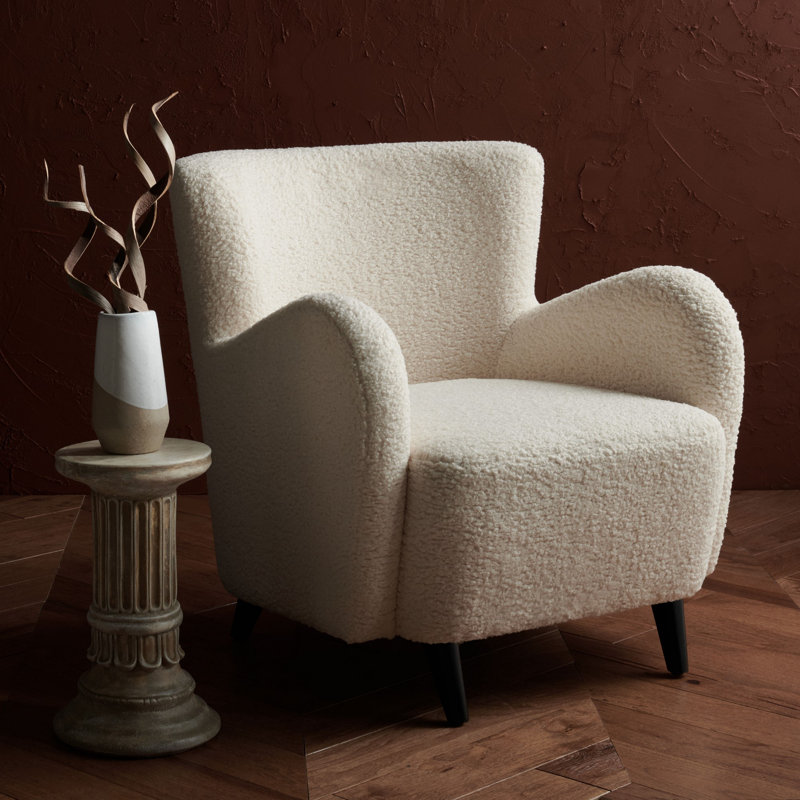 Ivory Faux Lambs Wool Upholstered Wingback Armchair