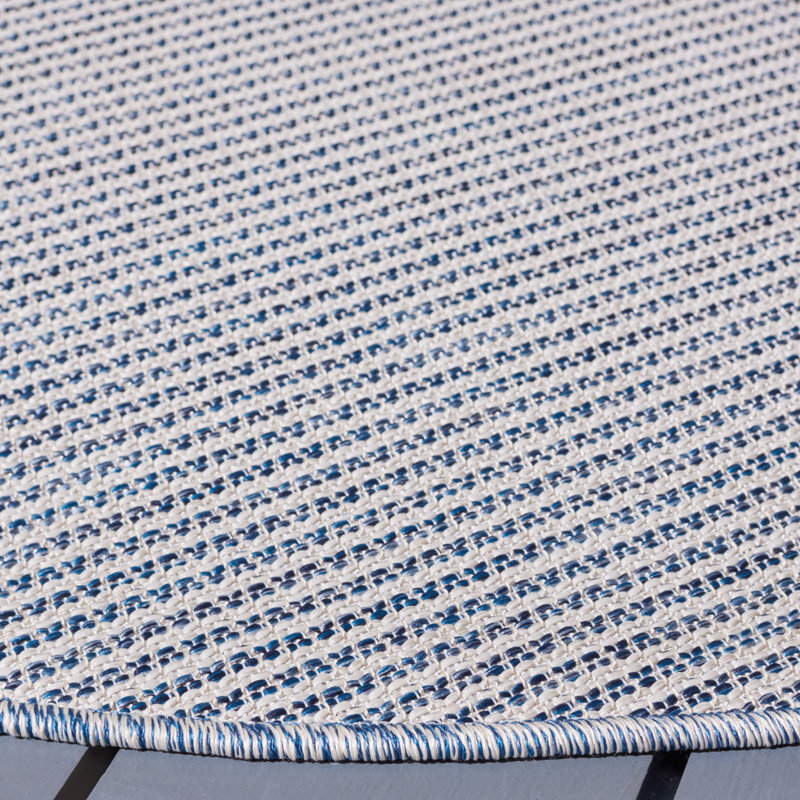 Navy Square Tufted Synthetic 77" Indoor/Outdoor Area Rug