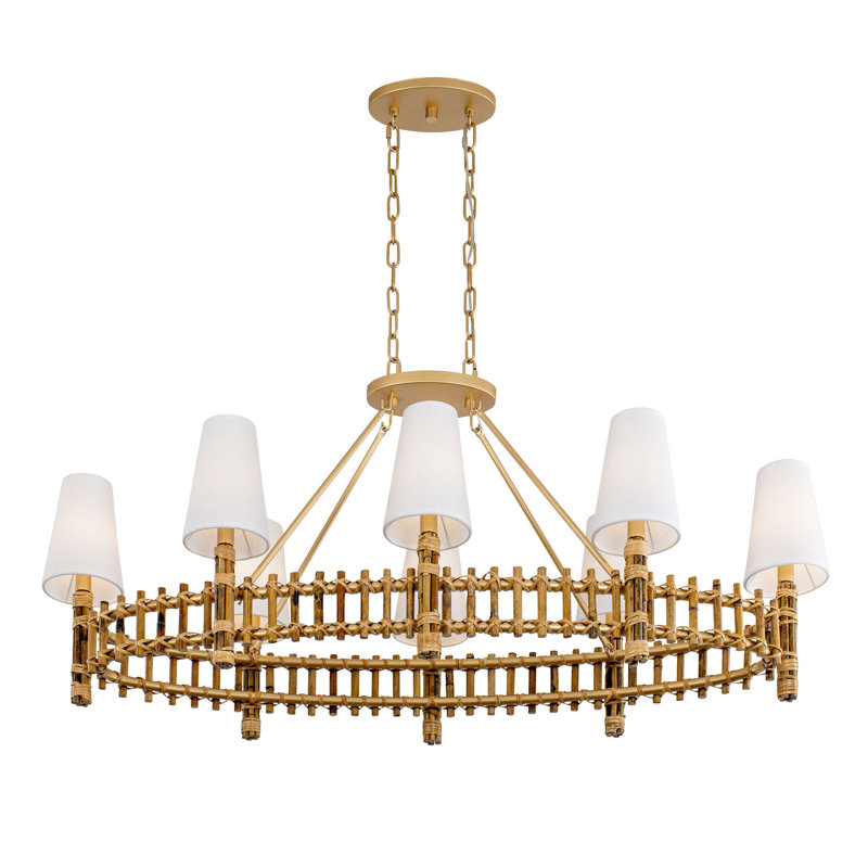 Gold 8-Light LED Glass Pendant with White Shades