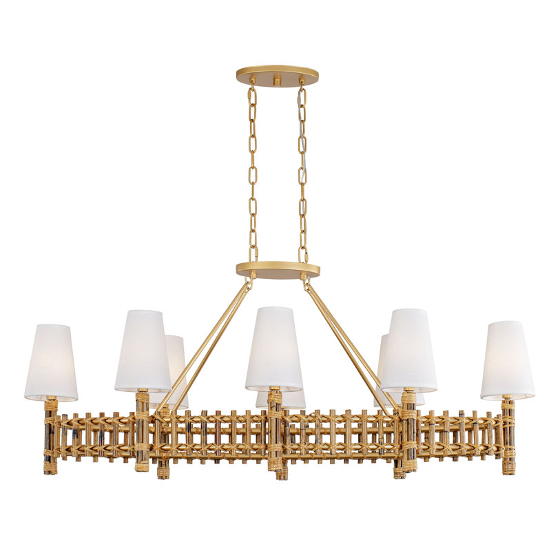 Gold 8-Light LED Glass Pendant with White Shades