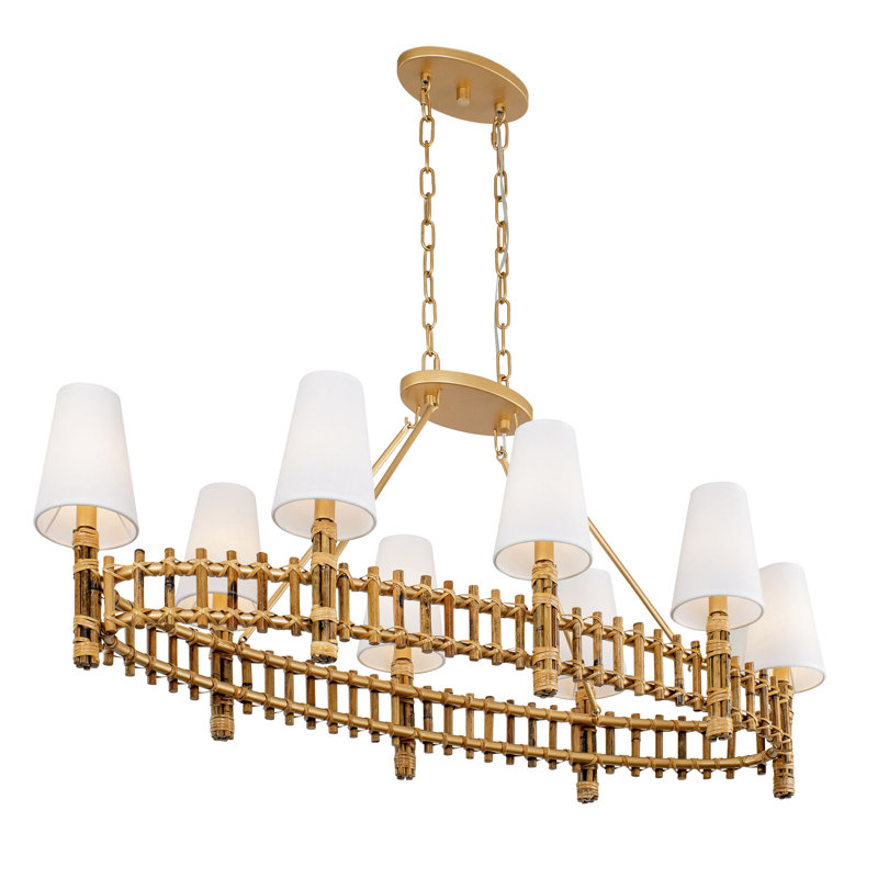 Gold 8-Light LED Glass Pendant with White Shades