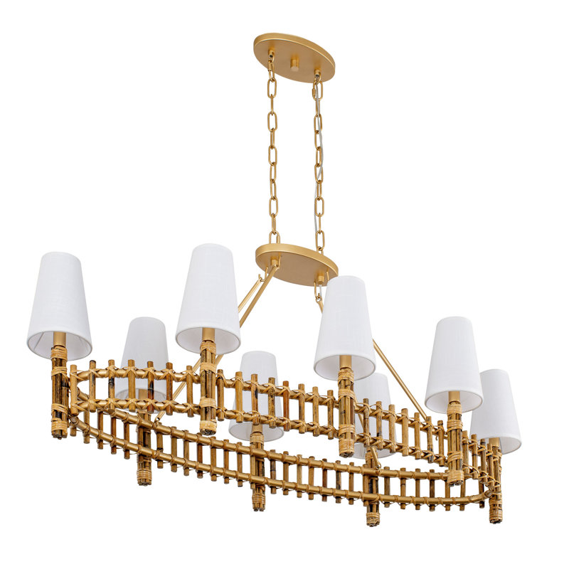 Gold 8-Light LED Glass Pendant with White Shades