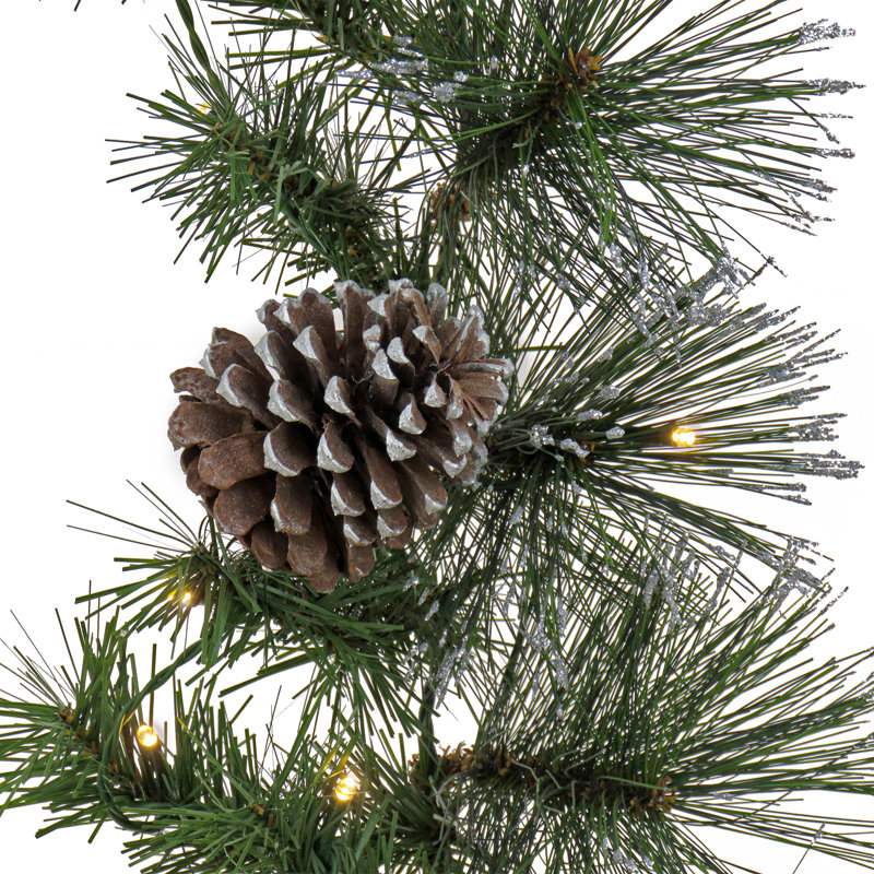 9 ft. Snow-Dusted Pine Cone Garland with LED Lights