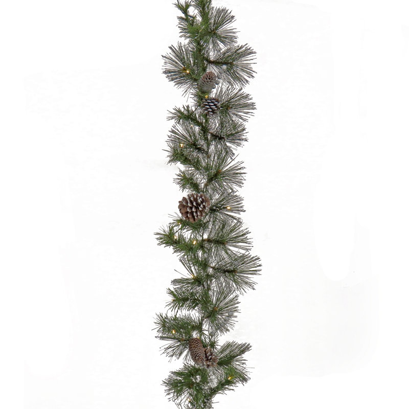 9 ft. Snow-Dusted Pine Cone Garland with LED Lights