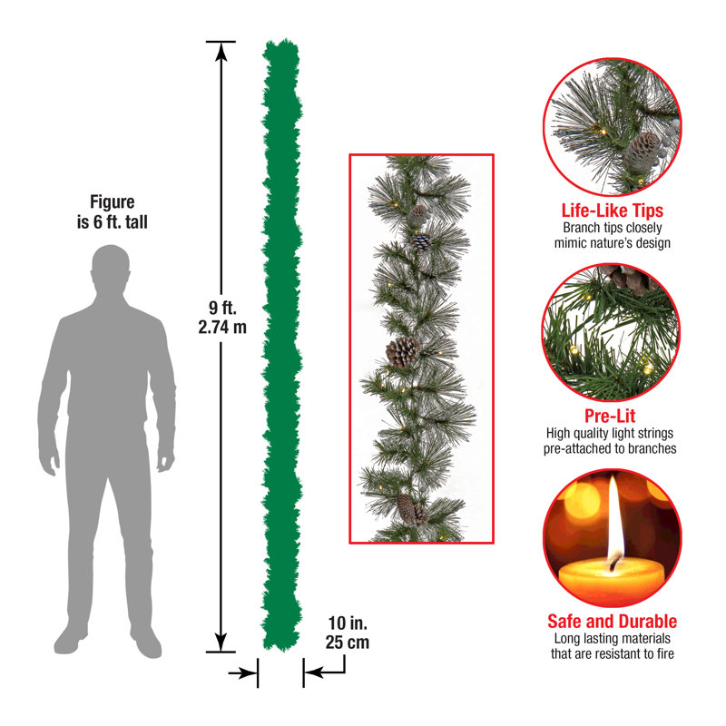 9 ft. Snow-Dusted Pine Cone Garland with LED Lights