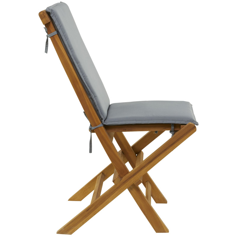 Teak Wood Outdoor Folding Dining Chair with Gray Cushions
