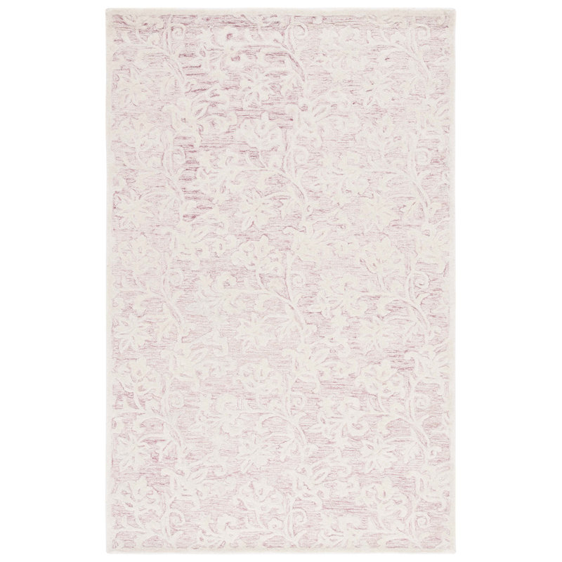Handmade Pink/Ivory Floral Tufted Wool 4' x 6' Rug