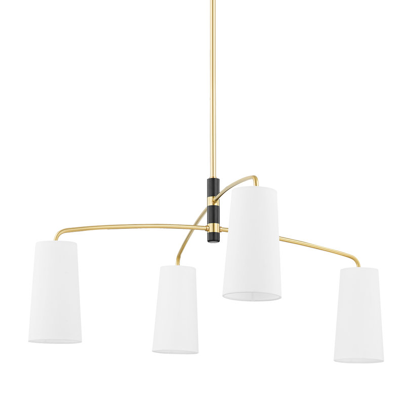 Evelyn Aged Brass 4-Light Chandelier with Belgian Linen Shade