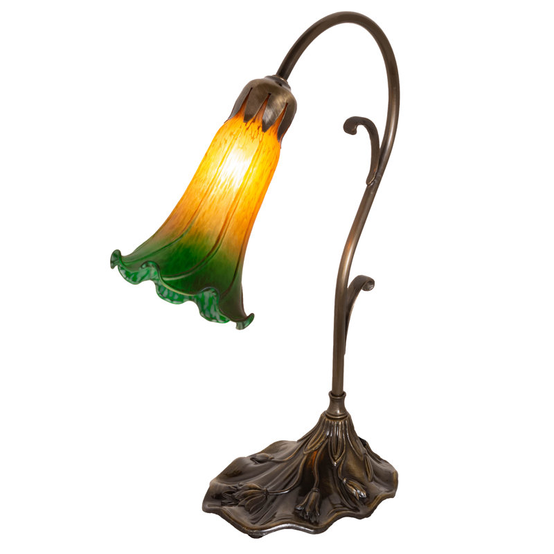 Amber and Green Stained Glass Arched Table Lamp