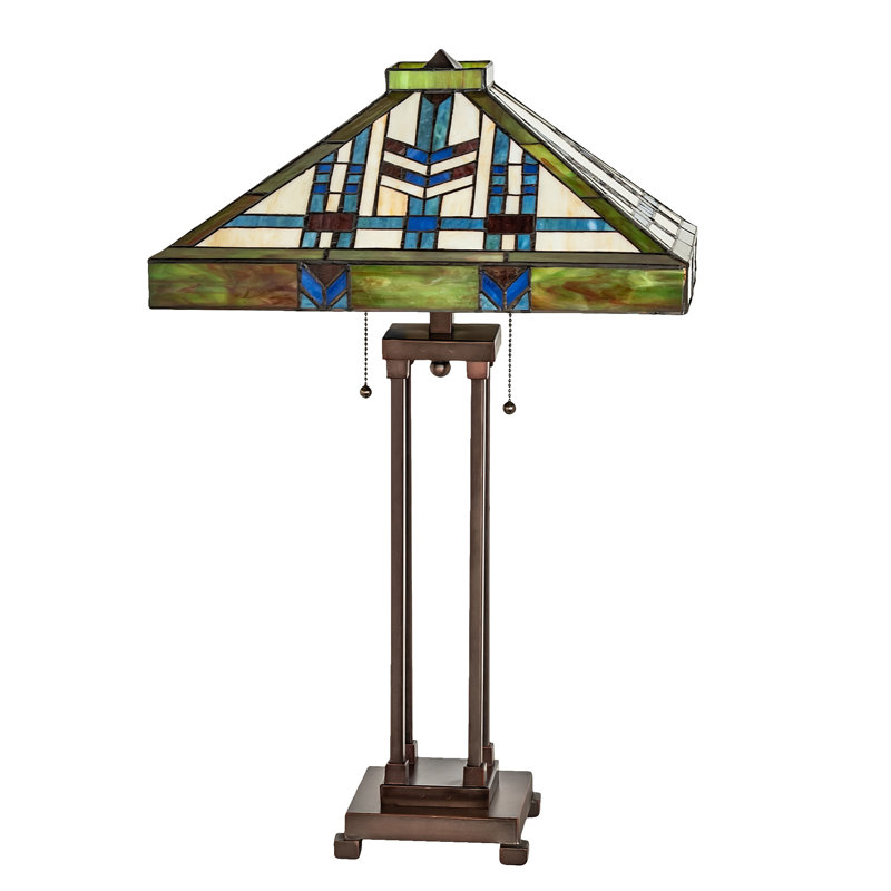 Prairie Wheat 2-Light Mahogany Bronze Table Lamp with Stained Glass Shade