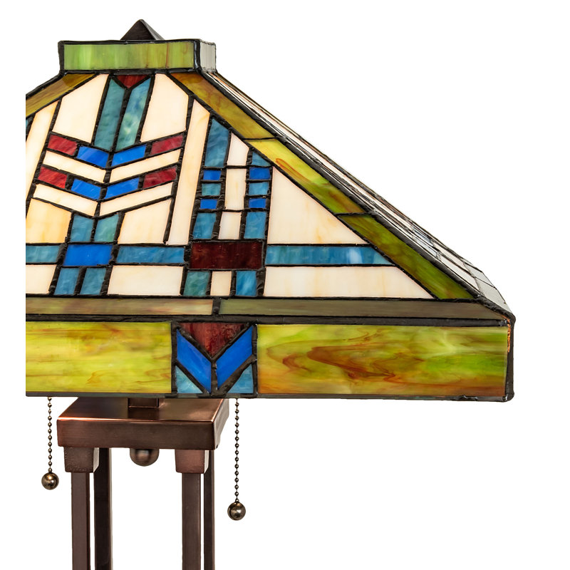 Prairie Wheat 2-Light Mahogany Bronze Table Lamp with Stained Glass Shade