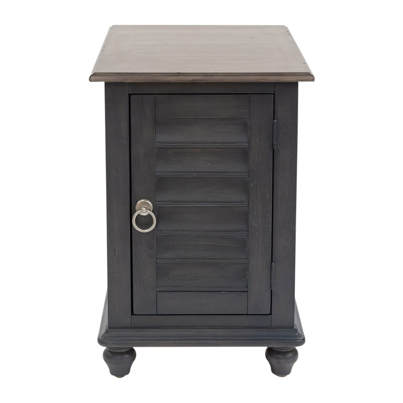 Traditional White Pine Chairside Table with Louvered Door and Storage