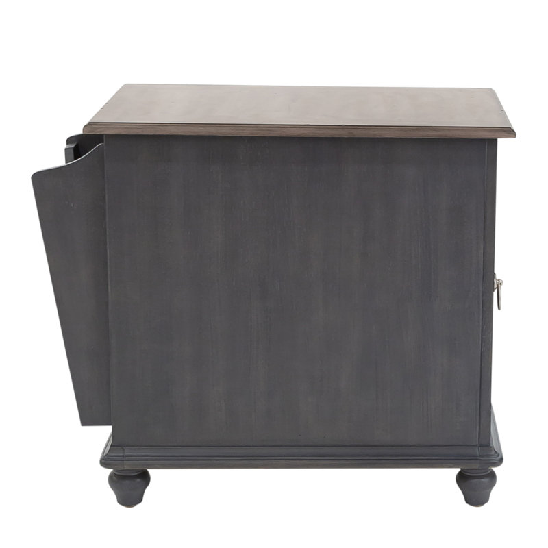 Traditional White Pine Chairside Table with Louvered Door and Storage
