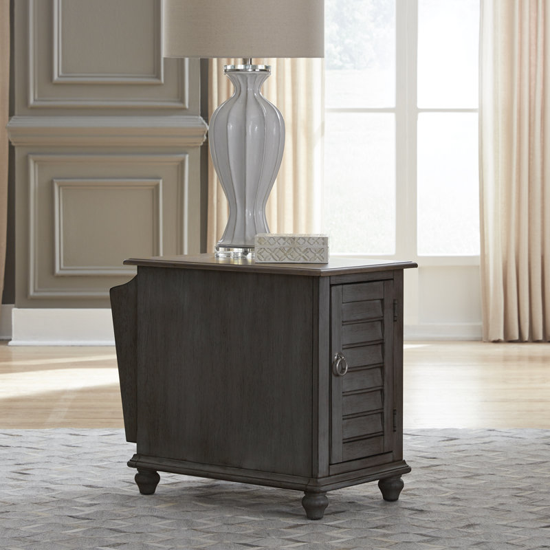 Traditional White Pine Chairside Table with Louvered Door and Storage