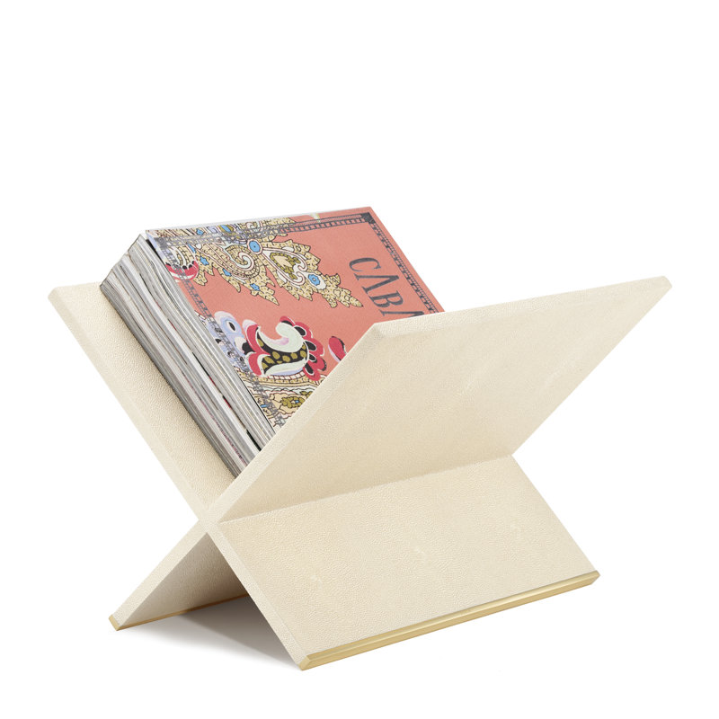 Cream Shagreen X-Shaped Magazine Rack with Brass Detailing