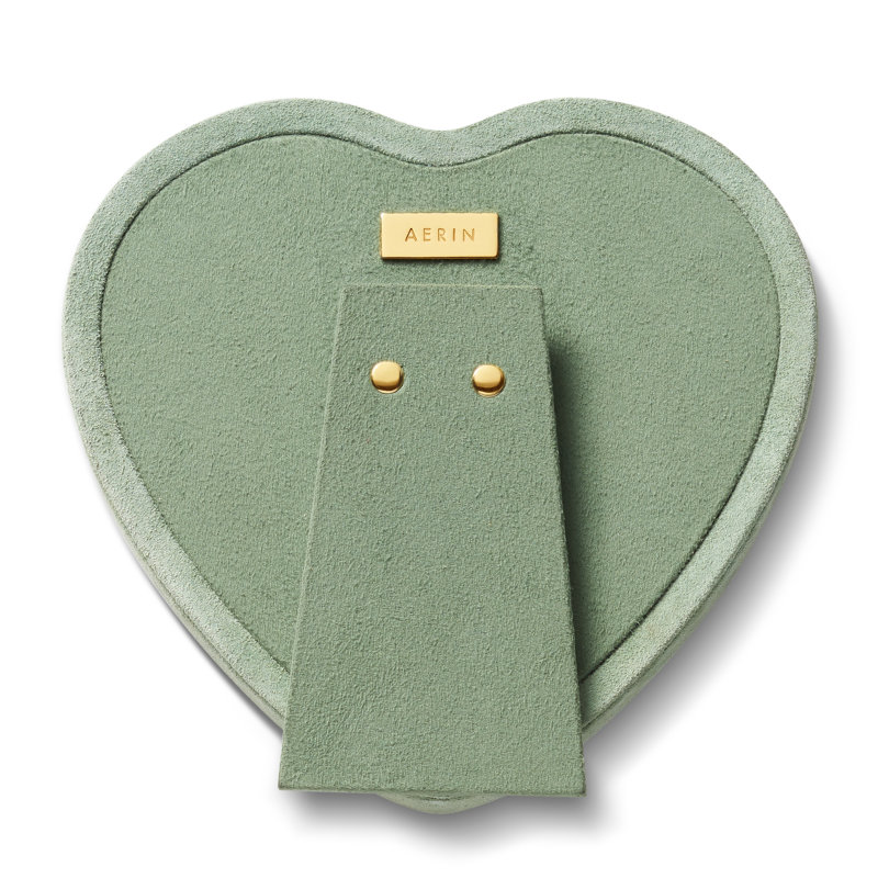 Sage Suede Heart-Shaped Single Picture Frame with Glass Protector