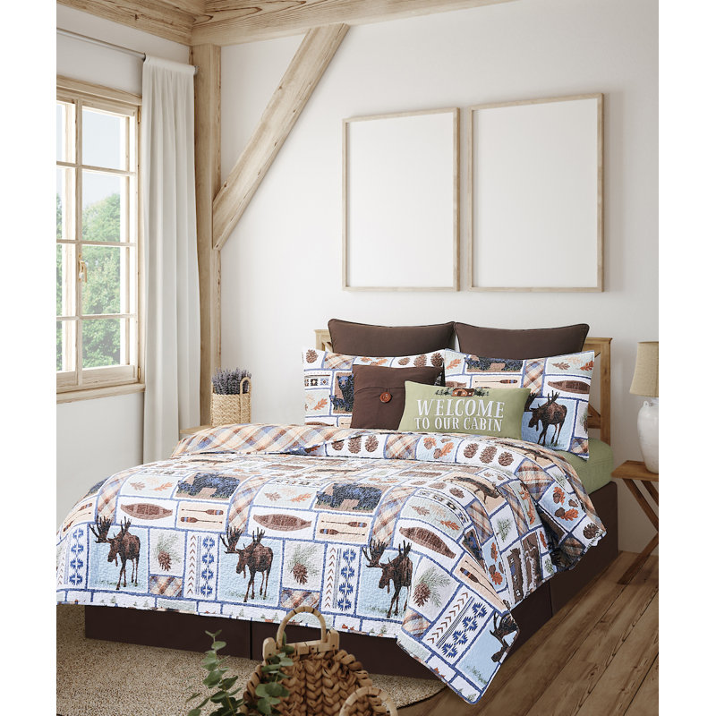 Oakley Lodge Brown Cotton Reversible Full Quilt Set