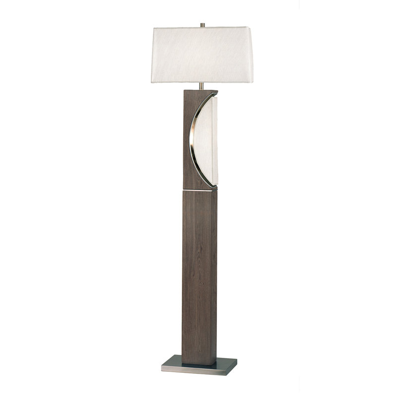 Charcoal Gray and Brushed Nickel 2-Light Floor Lamp with Off White Linen Shade