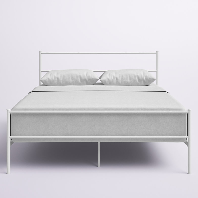White Full Metal Platform Bed Frame with Headboard