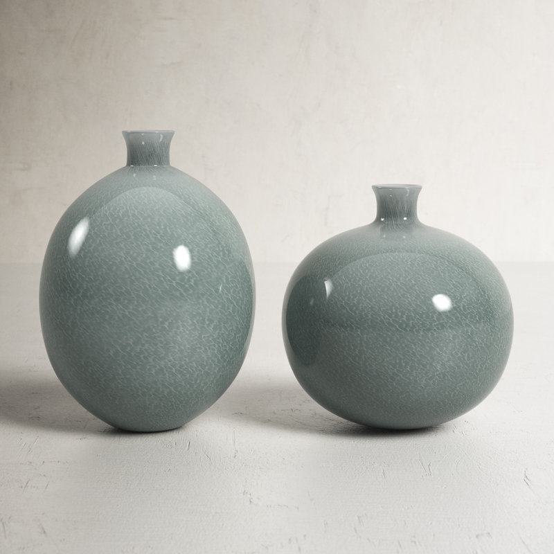 Gray Round Glass Decorative Table Vase Set
