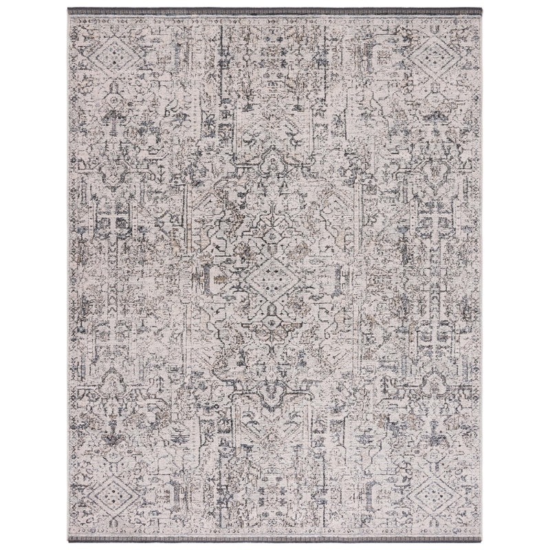 Ivory and Navy Hand-Knotted Wool Area Rug