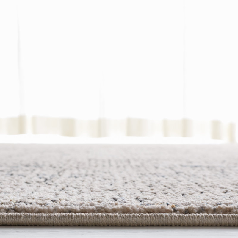 Ivory and Navy Hand-Knotted Wool Area Rug