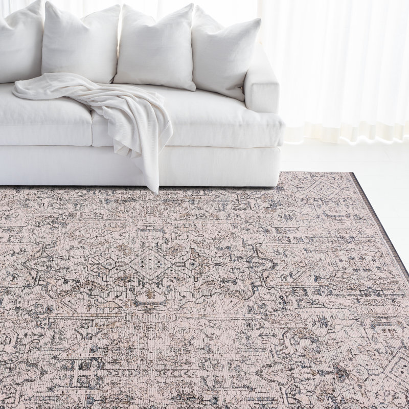 Ivory and Navy Hand-Knotted Wool Area Rug