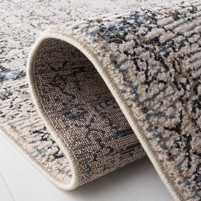 Ivory and Navy Hand-Knotted Wool Area Rug