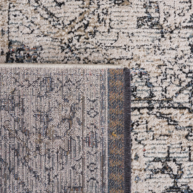 Ivory and Navy Hand-Knotted Wool Area Rug