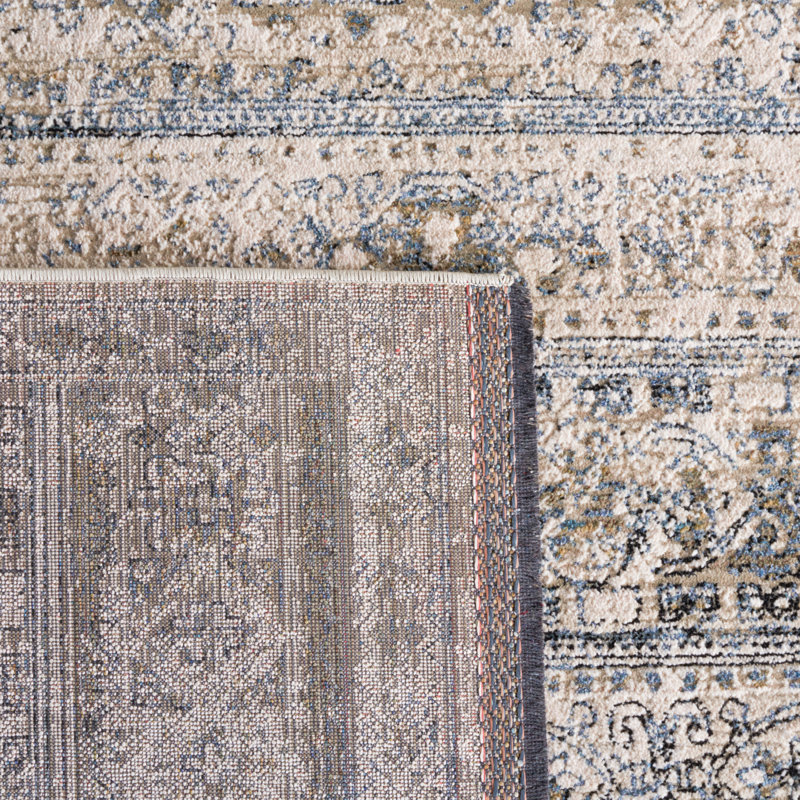 Ivory & Navy Hand-Knotted Wool Blend Round Rug