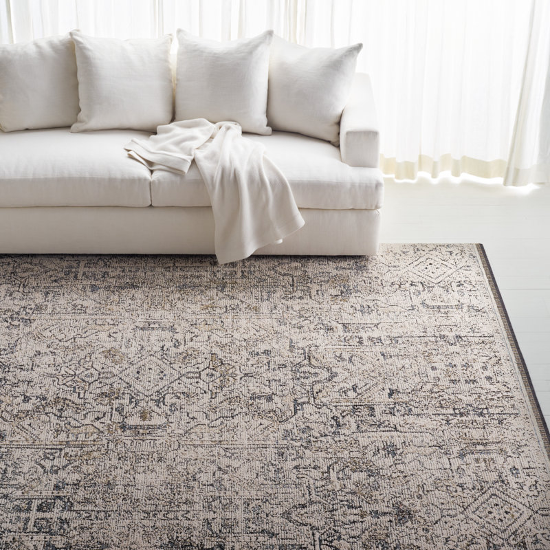 Ivory and Navy Hand-Knotted Wool Area Rug