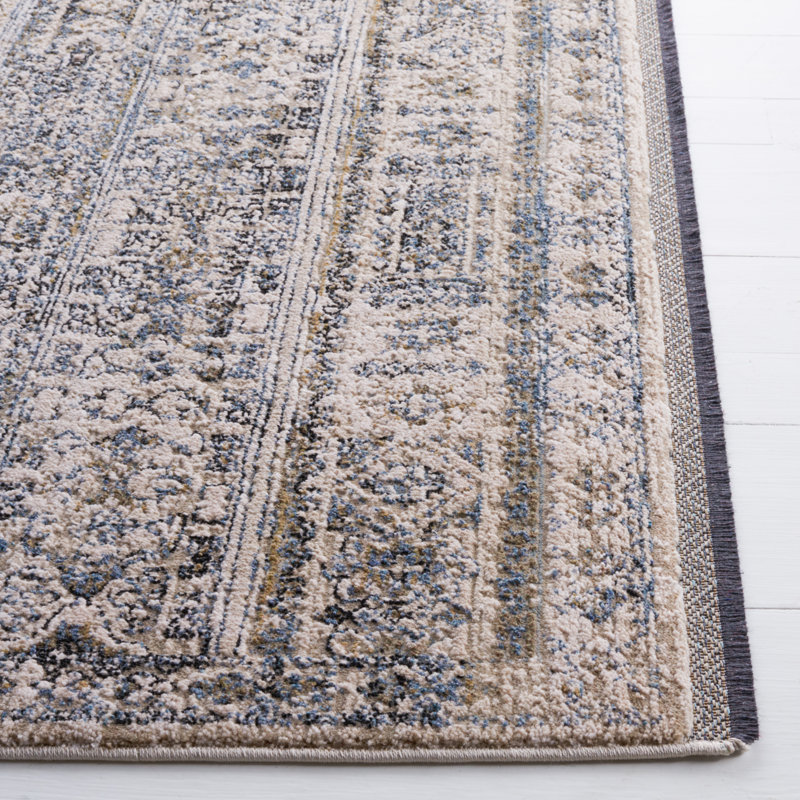 Ivory & Navy Hand-Knotted Wool Blend Round Rug