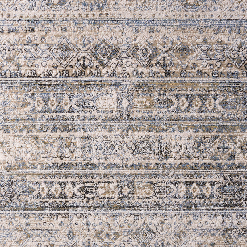 Ivory & Navy Hand-Knotted Wool Blend Round Rug