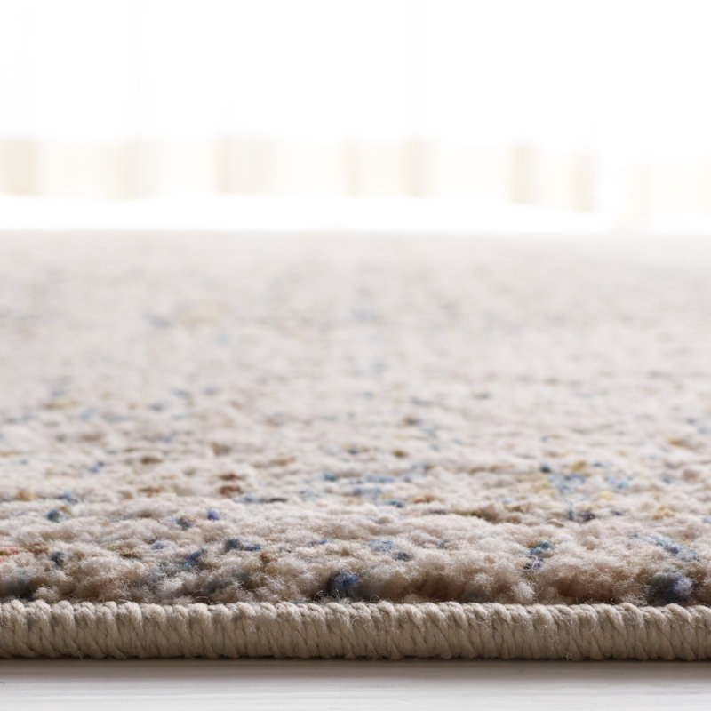 Ivory and Light Olive Hand-Knotted Wool Blend 5'3" x 7'6" Area Rug