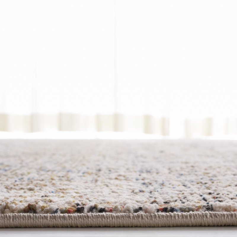 Ivory and Navy Hand-Knotted Wool Rectangular Rug