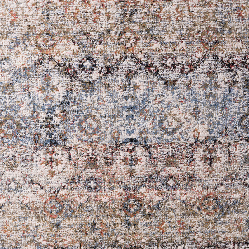 Ivory and Navy Hand-Knotted Wool Rectangular Rug