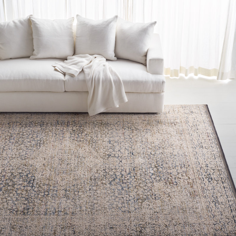 Ivory and Light Olive Hand-Knotted Wool Blend 5'3" x 7'6" Area Rug