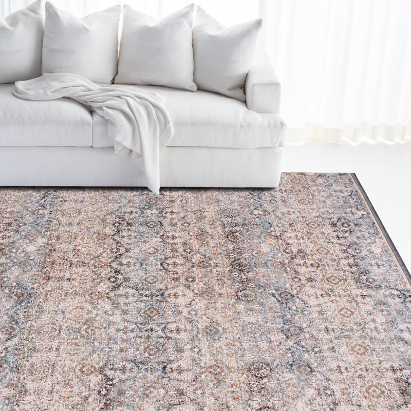 Ivory and Navy Hand-Knotted Wool Rectangular Rug