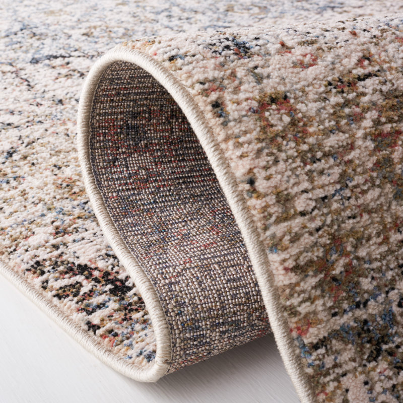 Ivory and Navy Hand-Knotted Wool Rectangular Rug