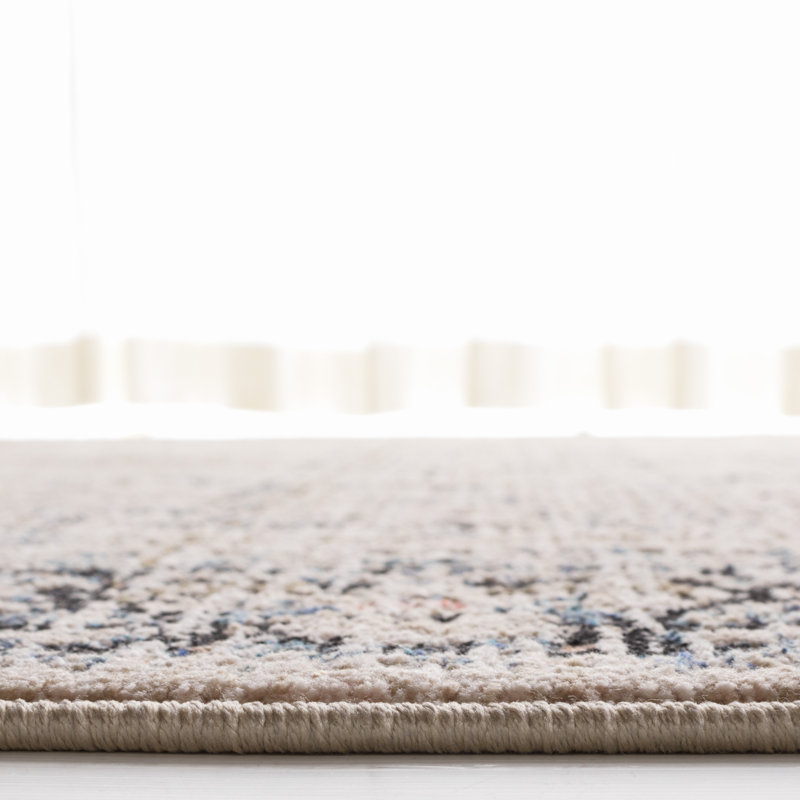 Ivory and Navy Hand-Knotted Wool Area Rug 4' x 6'