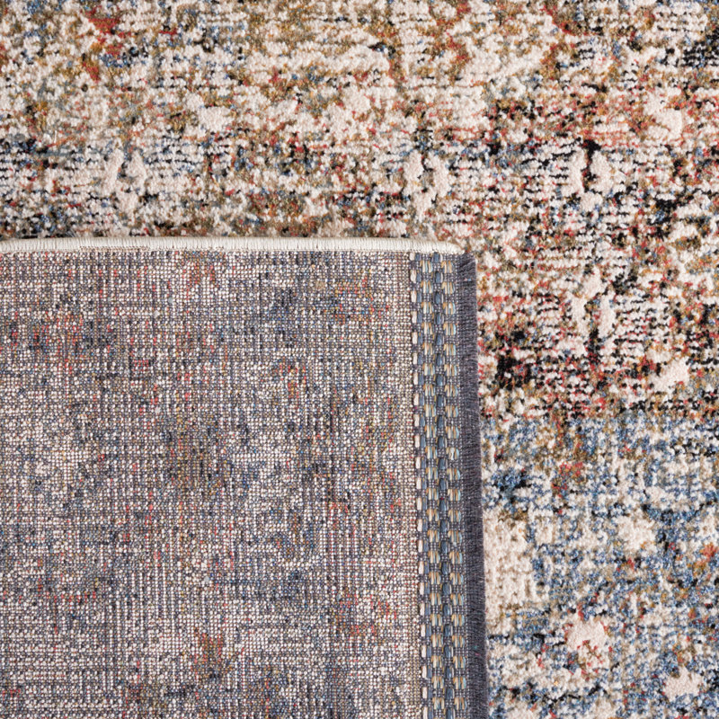 Ivory and Navy Hand-Knotted Wool Rectangular Rug