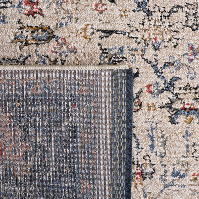 Ivory and Navy Hand-Knotted Wool Area Rug 4' x 6'