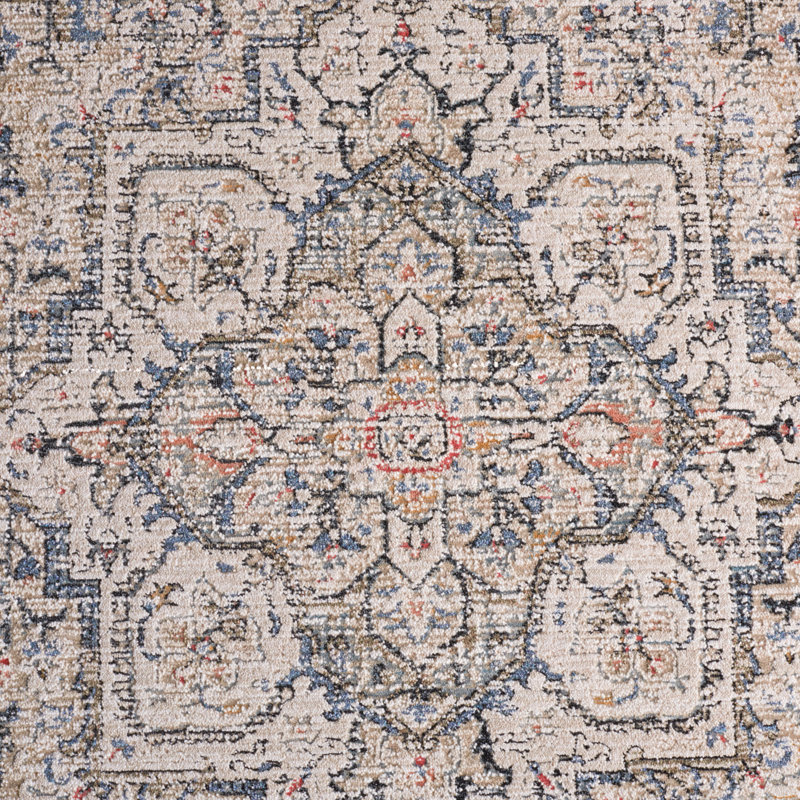 Ivory and Navy Hand-Knotted Wool Area Rug 4' x 6'