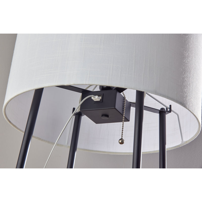 Adesso 63'' Black and Natural Wood Shelf Floor Lamp with USB